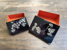 Load image into Gallery viewer, 2 Small Chinese Black Storage Boxes w/ Floral Design