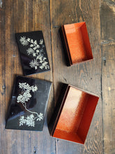 Load image into Gallery viewer, 2 Small Chinese Black Storage Boxes w/ Floral Design