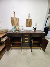 Load image into Gallery viewer, Brown and Gold Wood Buffet Cabinet