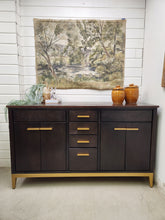 Load image into Gallery viewer, Brown and Gold Wood Buffet Cabinet