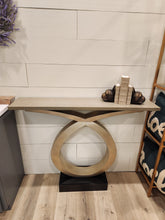 Load image into Gallery viewer, Wood and Gold Loophole Console Table