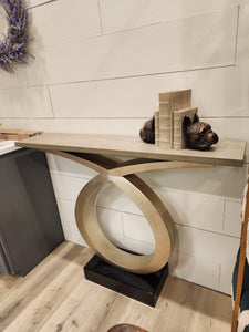 Wood and Gold Loophole Console Table