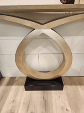 Load image into Gallery viewer, Wood and Gold Loophole Console Table