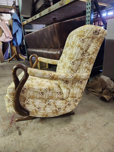 Vintage Upholstered Rocking Chair w/ Swan Arms