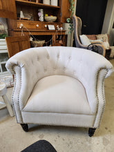 Load image into Gallery viewer, White Tufted Barrel Chair w/ Nailhead Accents