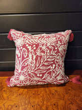 Load image into Gallery viewer, Pink Throw Pillow W/ Foliage Pattern and Tassels