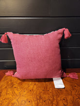Load image into Gallery viewer, Pink Throw Pillow W/ Foliage Pattern and Tassels