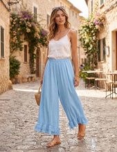 Load image into Gallery viewer, Wide Leg Cotton Pants W/Eyelet Embroidery