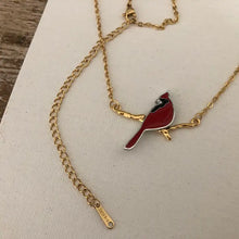 Load image into Gallery viewer, Cardinals On A Gold Tone Branch Necklace