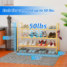 Load image into Gallery viewer, 32'' Wide 3-Tier Gold Metal Mesh Shoe Rack