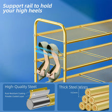 Load image into Gallery viewer, 32'' Wide 3-Tier Gold Metal Mesh Shoe Rack