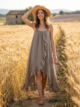 Load image into Gallery viewer, Long Asymmetric Linen Dress W/Ruffles