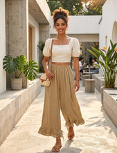 Load image into Gallery viewer, Wide Leg Cotton Pants W/Eyelet Embroidery