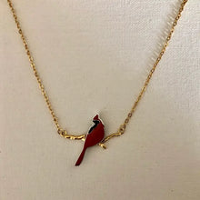 Load image into Gallery viewer, Cardinals On A Gold Tone Branch Necklace