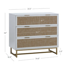 Load image into Gallery viewer, Nathan James Rattan, Wood & Metal 3-Drawer Dresser