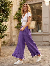 Load image into Gallery viewer, Wide Leg Cotton Pants W/Eyelet Embroidery