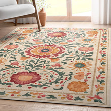Load image into Gallery viewer, 5x7 Apollo Suzani Vintage Floral Beige Flat-Weave Area Rug