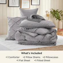 Load image into Gallery viewer, Full Size Gray Pinch Pleat Comforter with Sheets