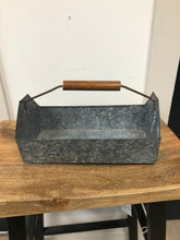 Load image into Gallery viewer, Galvanized Metal Farmhouse Tote with Wood Handle