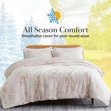 Load image into Gallery viewer, Full/Queen Taupe Floral Microfiber Reversible Duvet Cover Set
