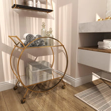 Load image into Gallery viewer, Gold Metal Rolling Round Bar Cart