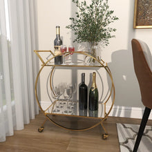 Load image into Gallery viewer, Gold Metal Rolling Round Bar Cart