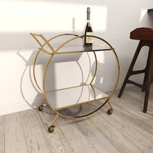 Load image into Gallery viewer, Gold Metal Rolling Round Bar Cart