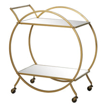 Load image into Gallery viewer, Gold Metal Rolling Round Bar Cart