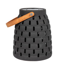 Load image into Gallery viewer, Black Stoneware LED Solar Powered Waterproof Lantern