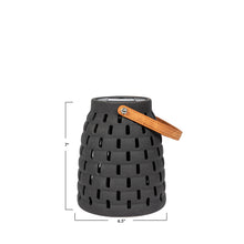 Load image into Gallery viewer, Black Stoneware LED Solar Powered Waterproof Lantern