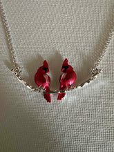 Load image into Gallery viewer, Cardinals On A Silver Tone Branch Necklace