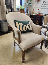 Load image into Gallery viewer, Cream Fabric & Wood Armchair
