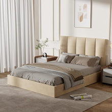 Load image into Gallery viewer, Beige Plywood Frame Queen Size Linen Upholstered Platform Bed with Lifting Storage