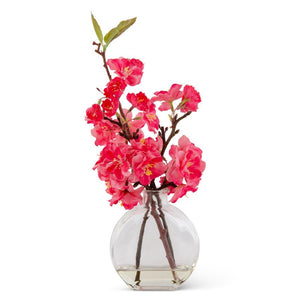 12 Inch Fuchsia Cherry Blossom In Flat Round Glass