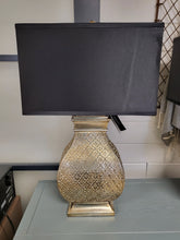 Load image into Gallery viewer, Gold Hammered Table Lamp w/ Black Shade – Vintage Style