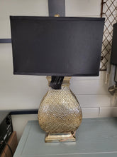 Load image into Gallery viewer, Gold Hammered Table Lamp w/ Black Shade – Vintage Style