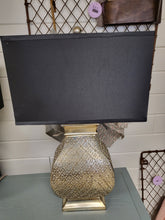 Load image into Gallery viewer, Gold Hammered Table Lamp w/ Black Shade – Vintage Style