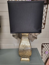 Load image into Gallery viewer, Gold Hammered Table Lamp w/ Black Shade – Vintage Style