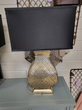 Load image into Gallery viewer, Gold Hammered Table Lamp w/ Black Shade – Vintage Style