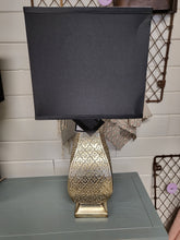 Load image into Gallery viewer, Gold Hammered Table Lamp w/ Black Shade – Vintage Style