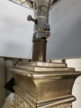 Load image into Gallery viewer, Gold Hammered Table Lamp w/ Black Shade – Vintage Style