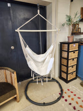 Load image into Gallery viewer, White Indoor Swing Chair w/ Macrame Accents