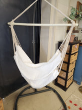 Load image into Gallery viewer, White Indoor Swing Chair w/ Macrame Accents