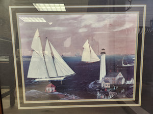 Ships at the Harbor Wood Framed Painting