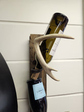 Load image into Gallery viewer, Wood, Metal & Antler Wine Bottle Rack / Holder