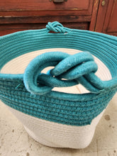 Load image into Gallery viewer, Blue and White Fabric Floor Basket