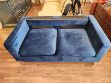 Load image into Gallery viewer, Blue Velvet Loveseat w/ Throw Pillows
