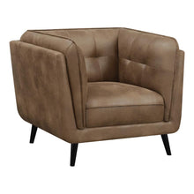 Load image into Gallery viewer, Brown Upholstered Button Tufted Faux Leather Chair
