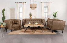 Load image into Gallery viewer, Brown Upholstered Button Tufted Faux Leather Chair