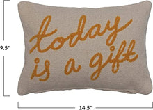 Load image into Gallery viewer, Embroidered Cotton Lumbar Pillow "Today is a Gift"